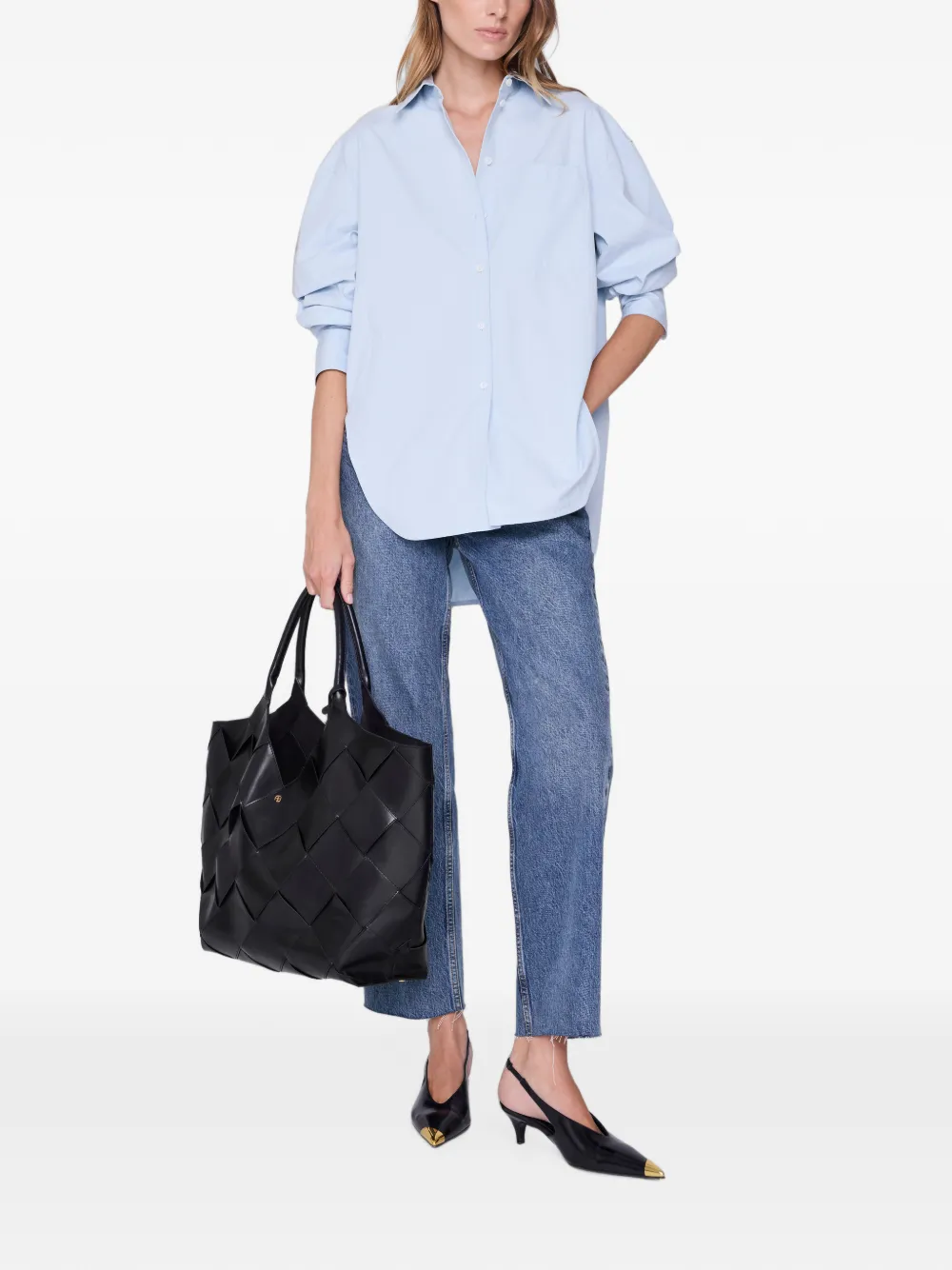 ANINE BING Lili gevlochten leren shopper Zwart