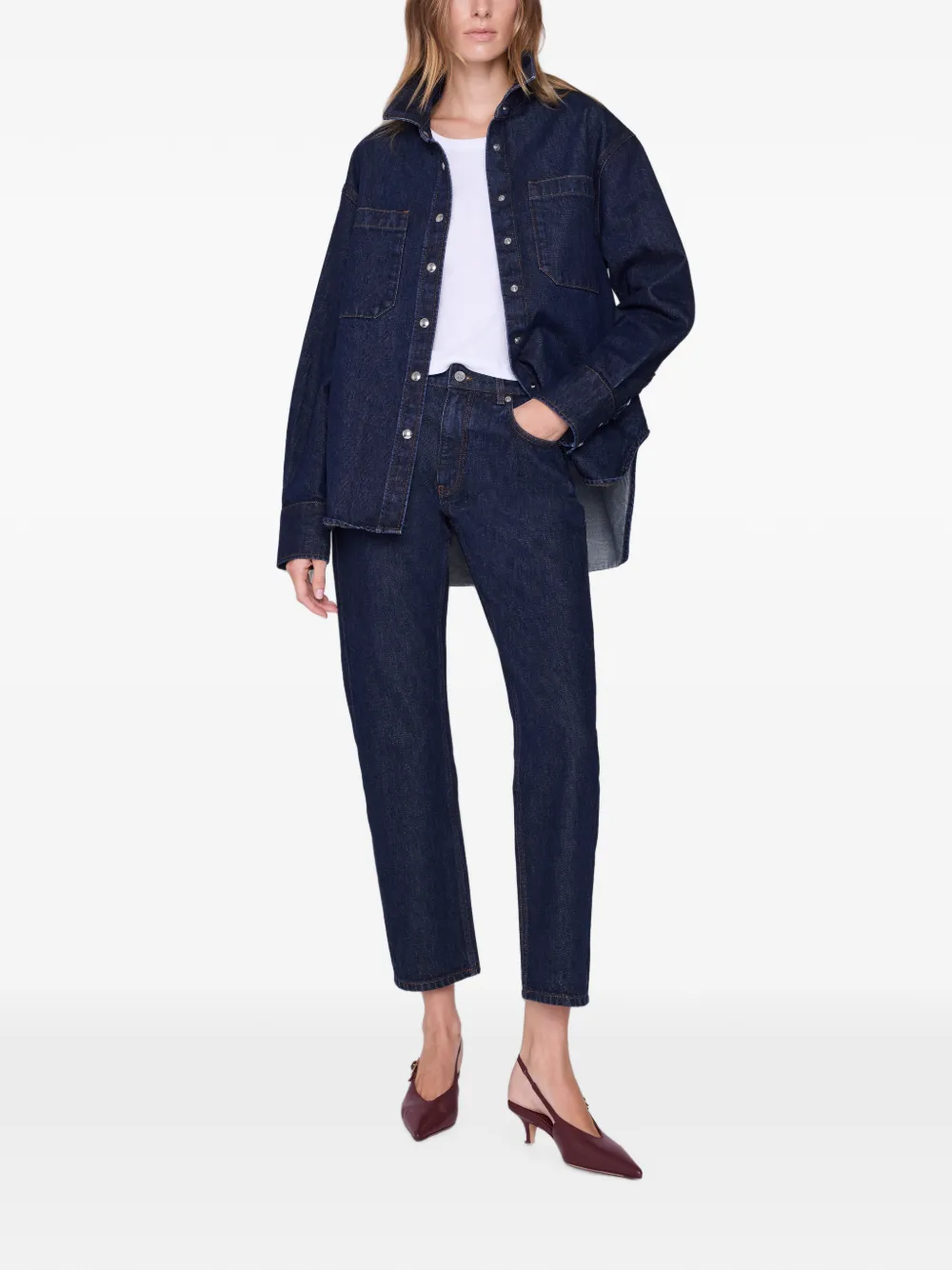 ANINE BING Samy denim blouse met contrasterende stiksels Blauw
