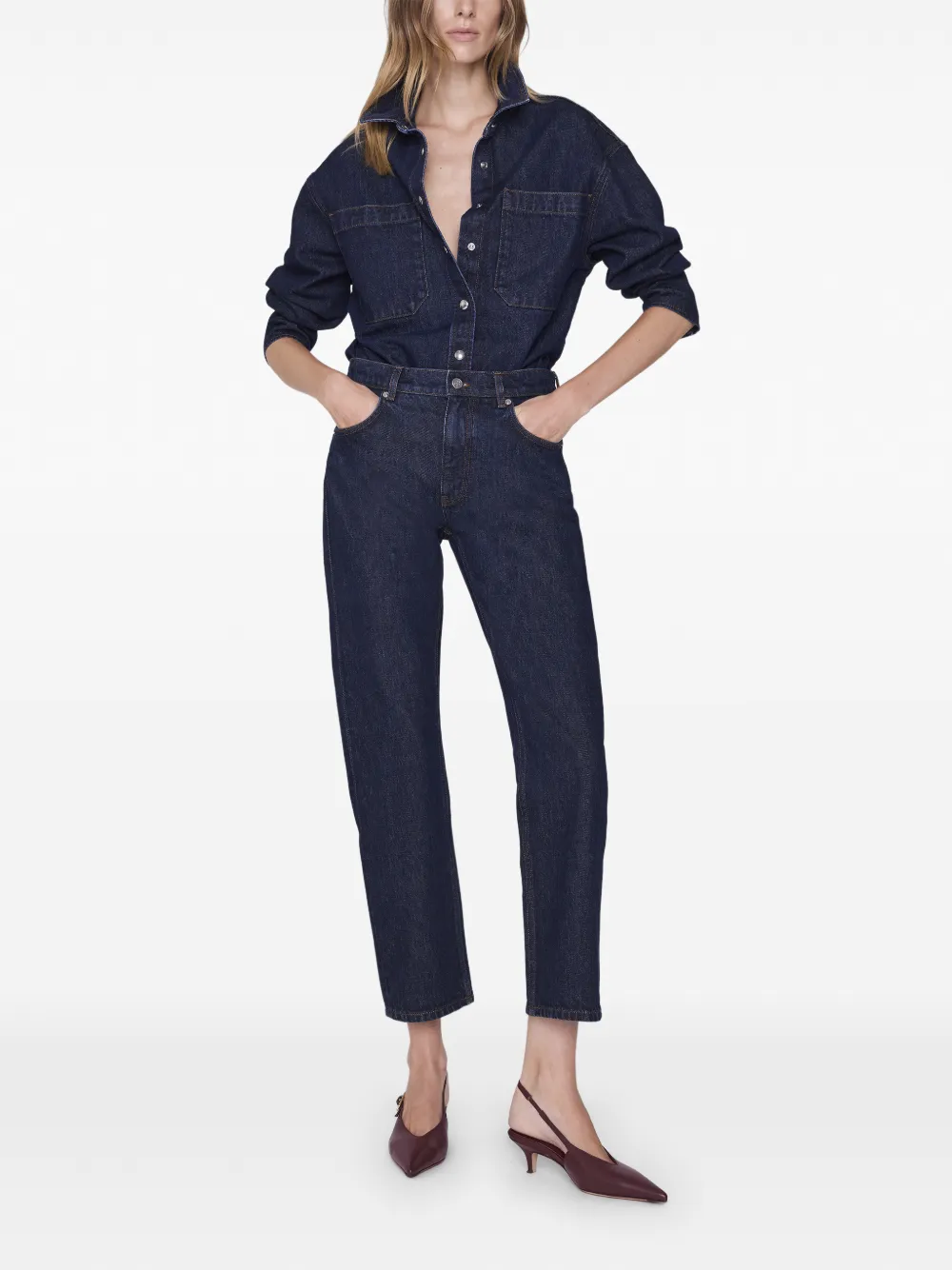 ANINE BING Samy denim blouse met contrasterende stiksels Blauw