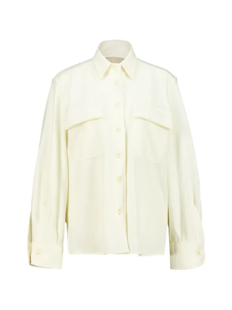 120% Lino camisa con botones y bolsillo con solapa