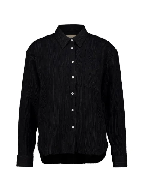 120% Lino camisa con acabado arrugado y bolsillo en el pecho