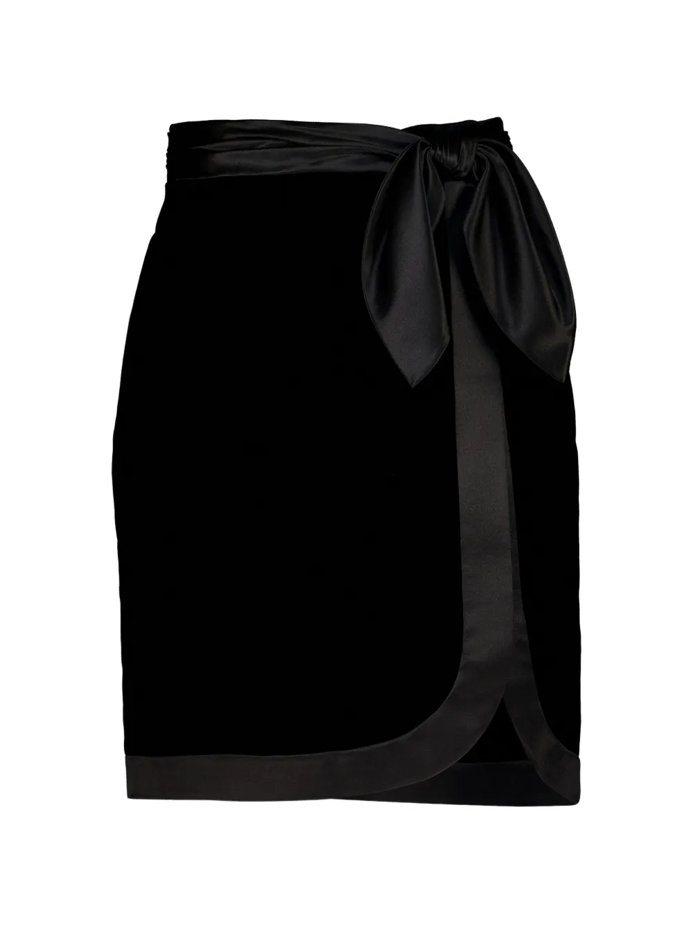 Saint Laurent Wrap Velvet Bow-detail Skirt In 블랙