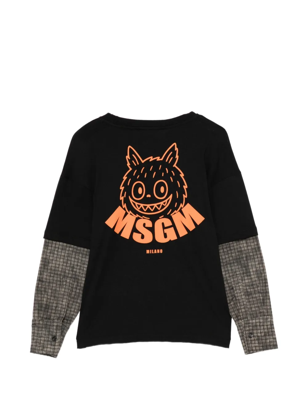 MSGM Kids T-shirt met geruite mouwen en gelaagde mouwen Zwart