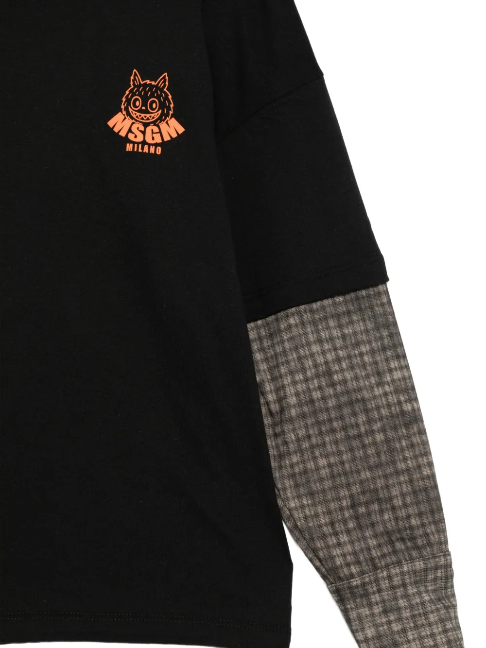 MSGM Kids T-shirt met geruite mouwen en gelaagde mouwen Zwart