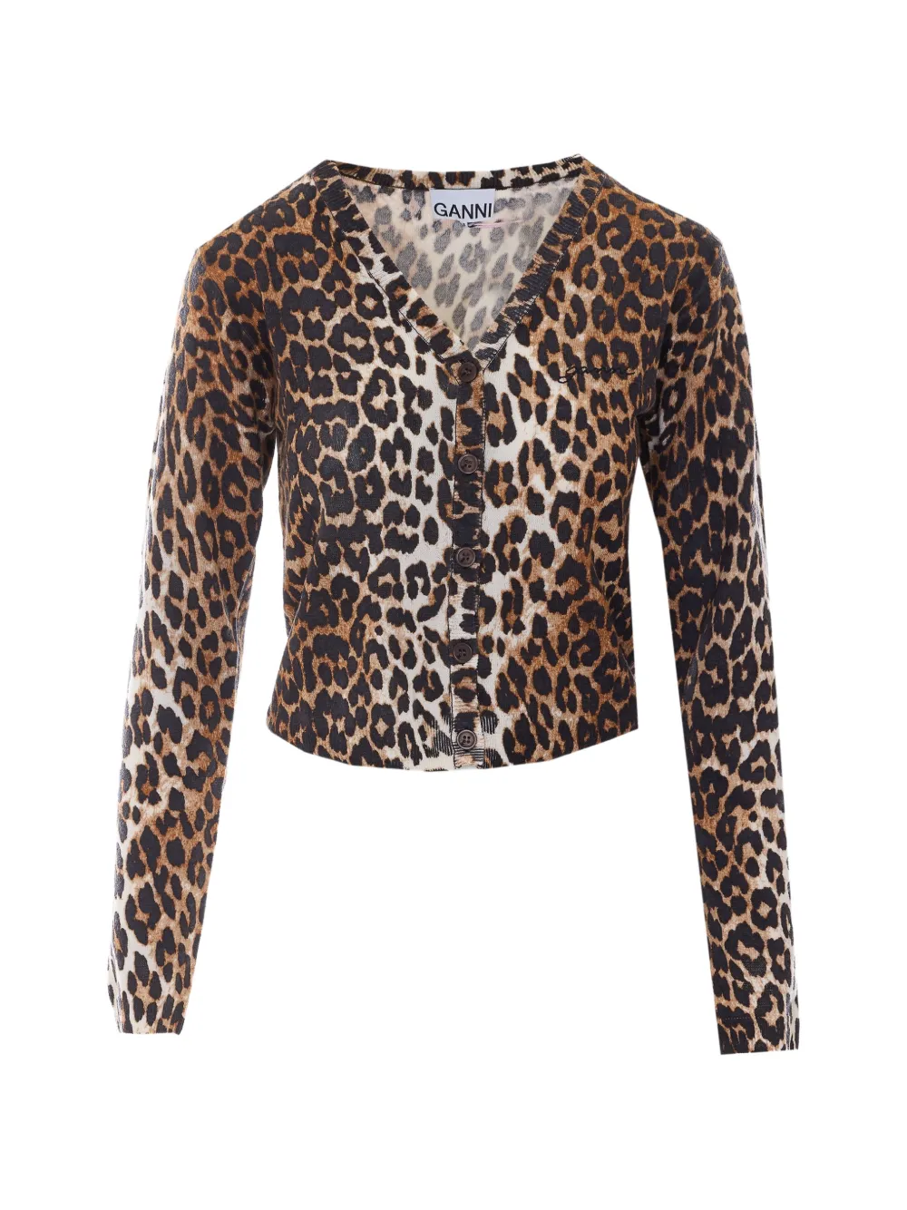 GANNI leopard-pattern V-neck cardigan - Toni neutri
