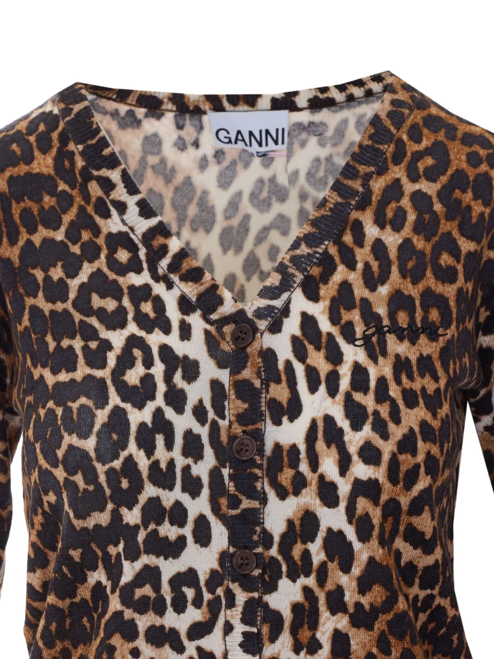 GANNI Vest met luipaard-print en V-hals Beige