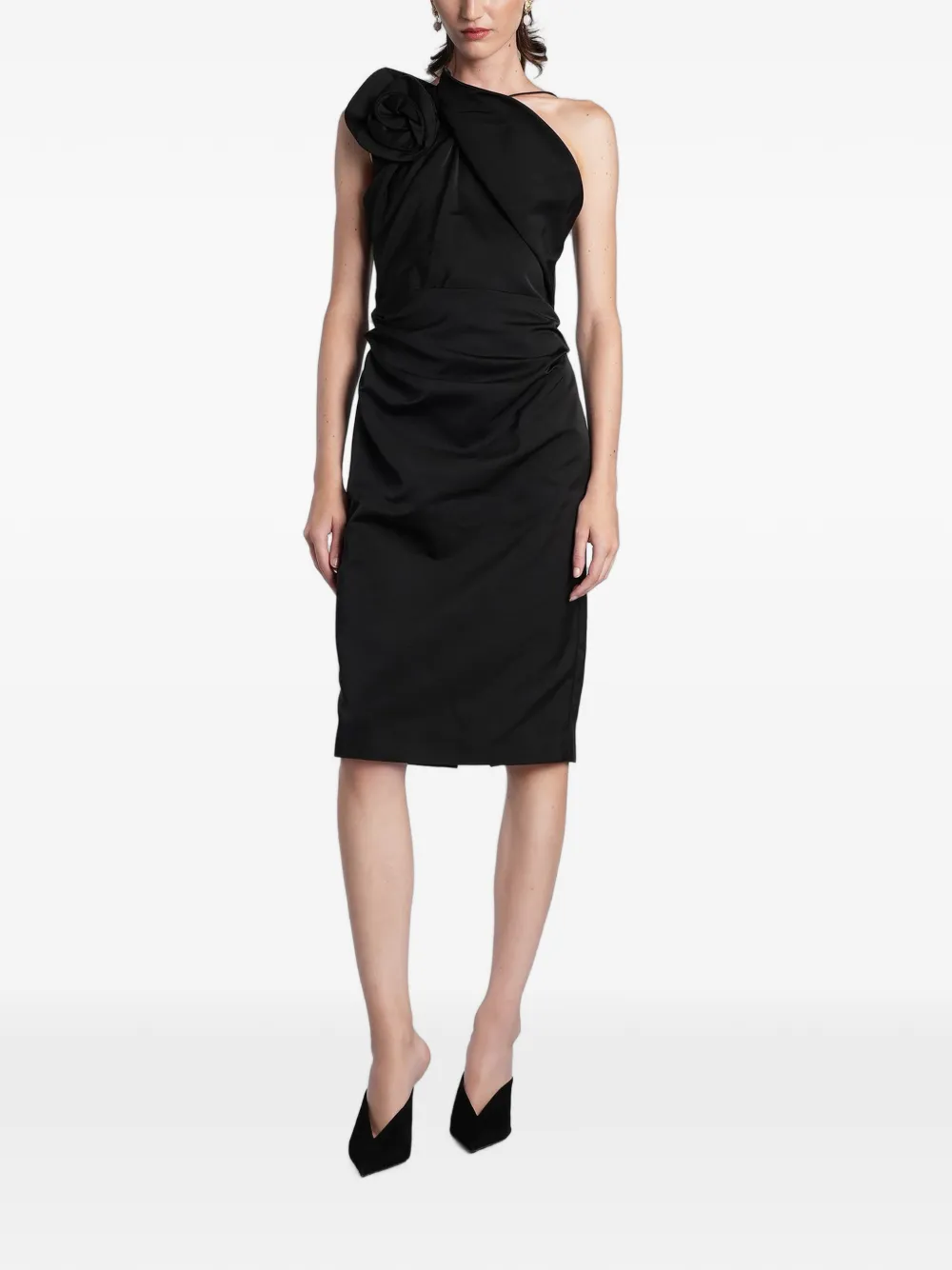 Magda Butrym rosette-detail ruched midi dress - Nero