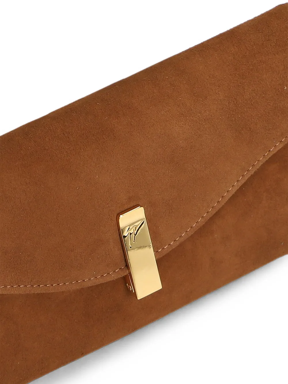 Giuseppe Zanotti Flutie suède clutch met ketting en logo-plakkaat Bruin