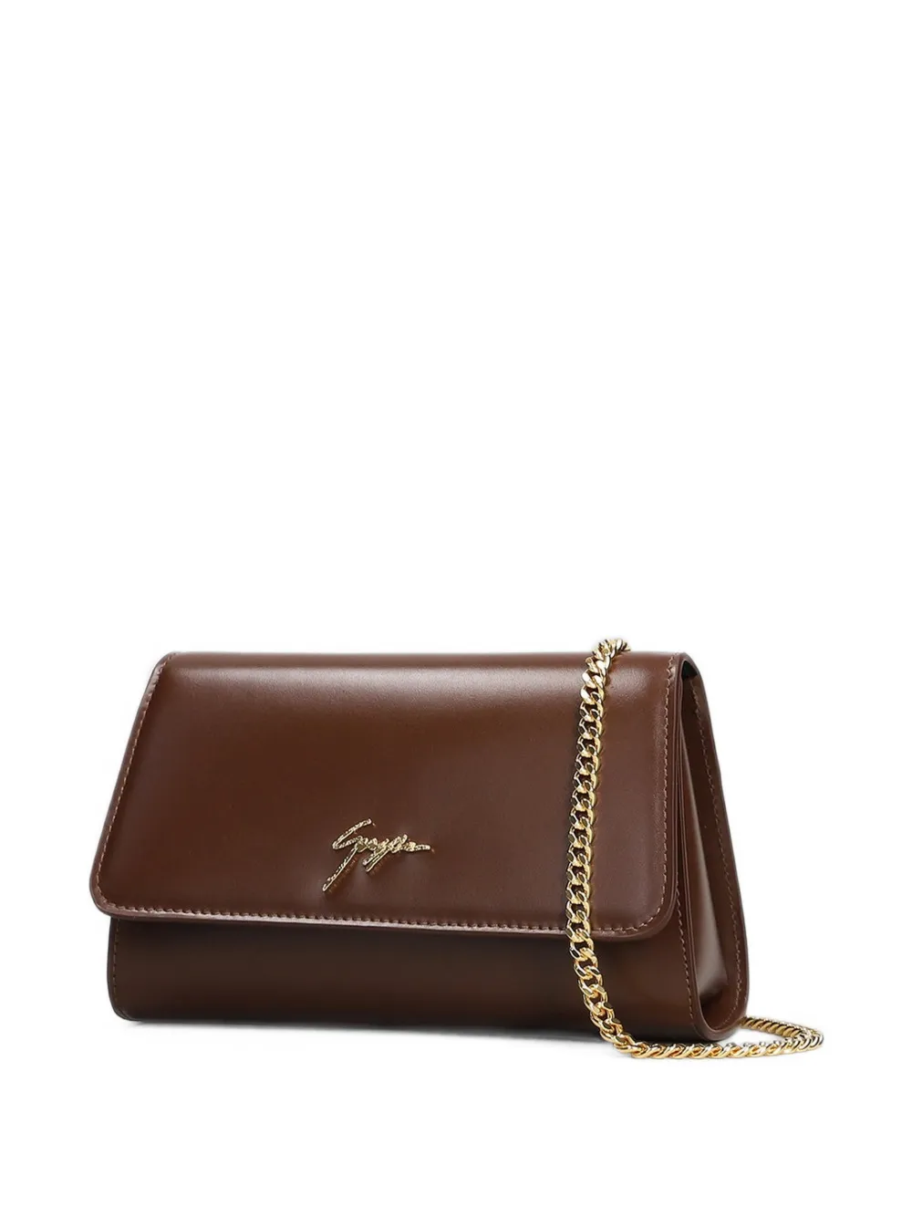 Giuseppe Zanotti Clutch met logo-plakkaat en kettingband Bruin