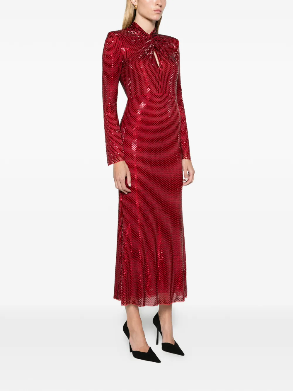 Self-Portrait red rhinestone mesh twist midi dress Rood