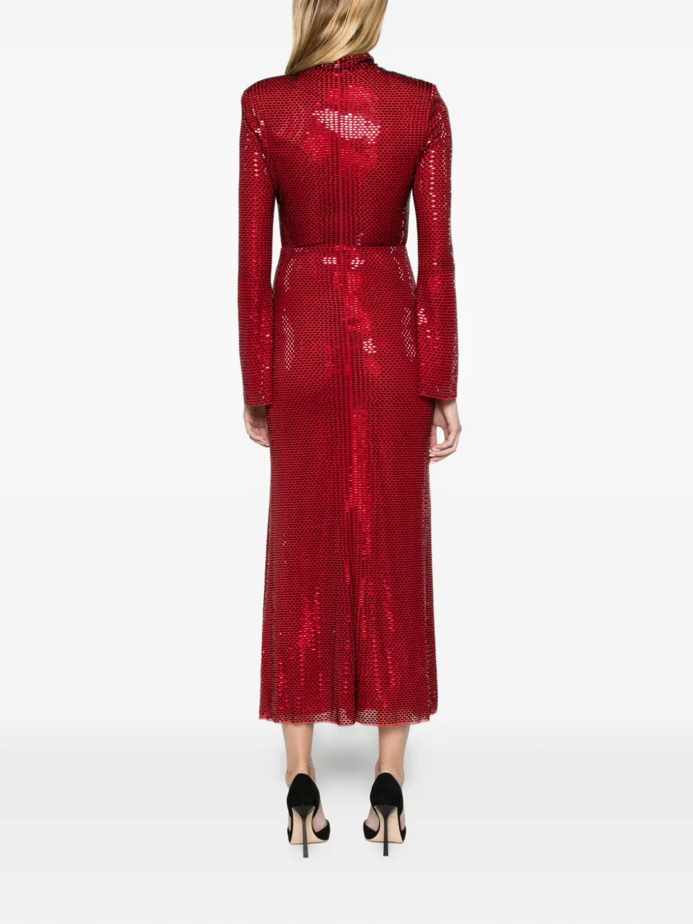 Self-Portrait red rhinestone mesh twist midi dress Rood