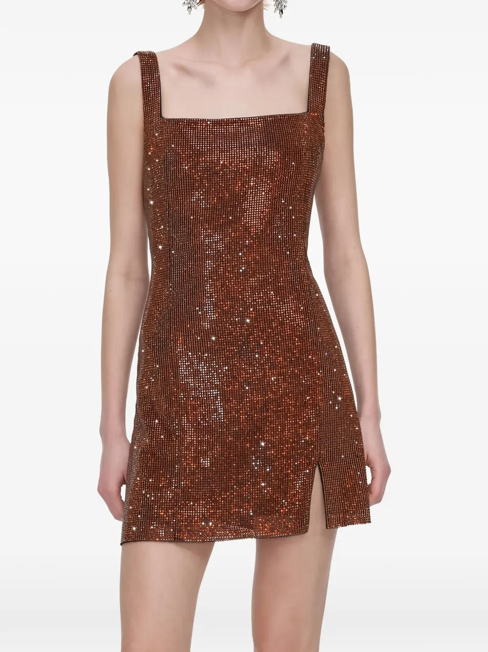 Self-Portrait Chainmail mini-jurk verfraaid met kristallen Bruin