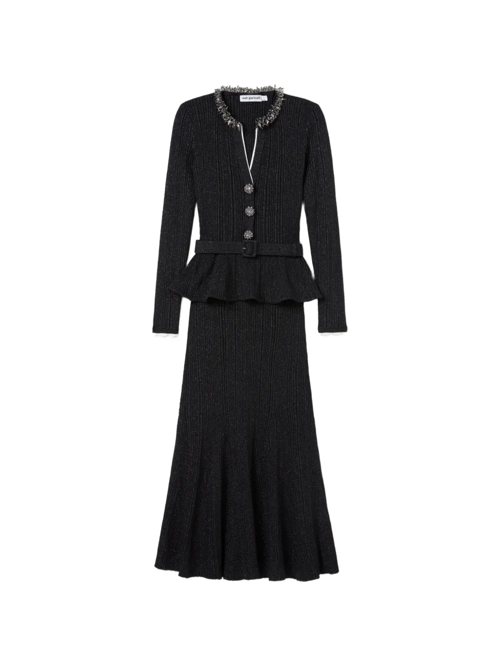 Self-Portrait bead-embellished ribbed-knit midi dress - women - Polyamide/Viscose/Polyester/Wool/Metallic Fibre/Cashmere/Polyamide/Viscose/Wool/P...