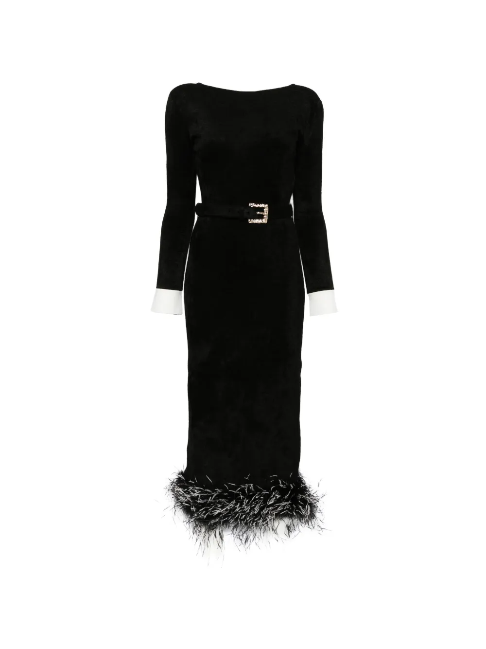 Self-Portrait black chenille knit feather midi dress - Nero
