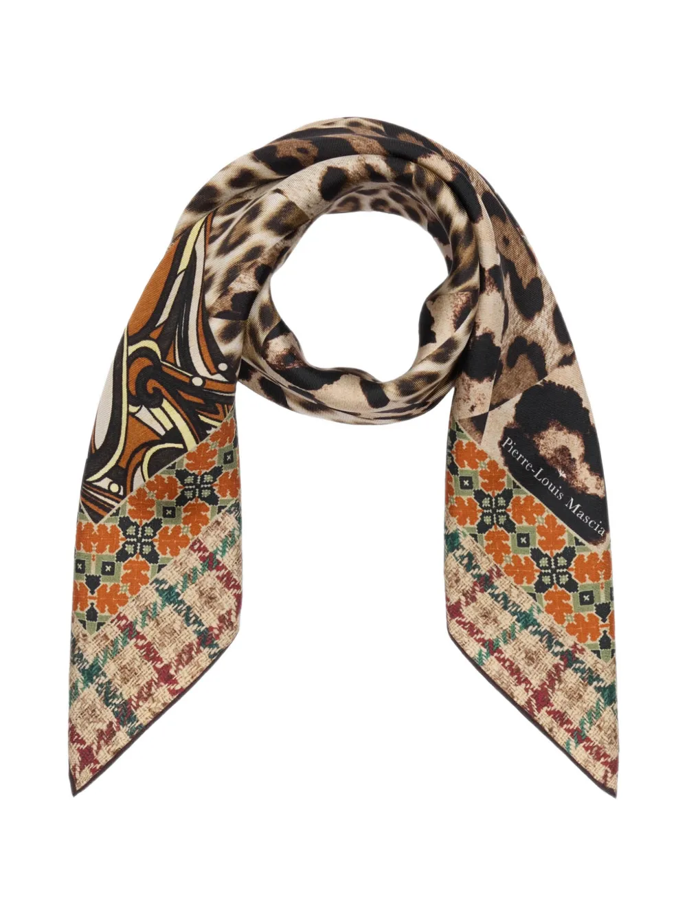 Pierre-Louis Mascia Aloeuw leopard-print geometric-border scarf - Nude