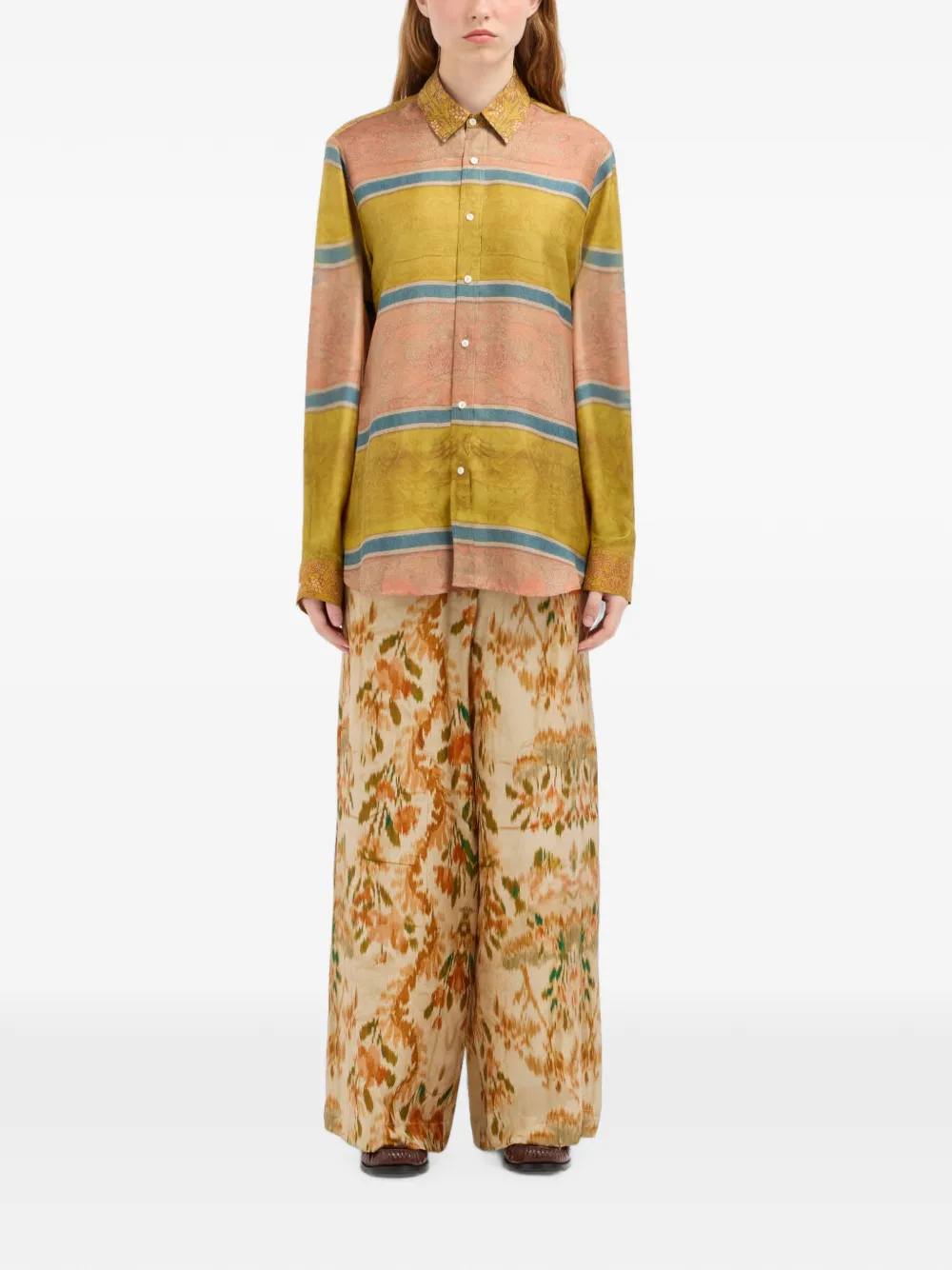 Pierre-Louis Mascia Aloé gestreept overhemd met paisley-print Geel