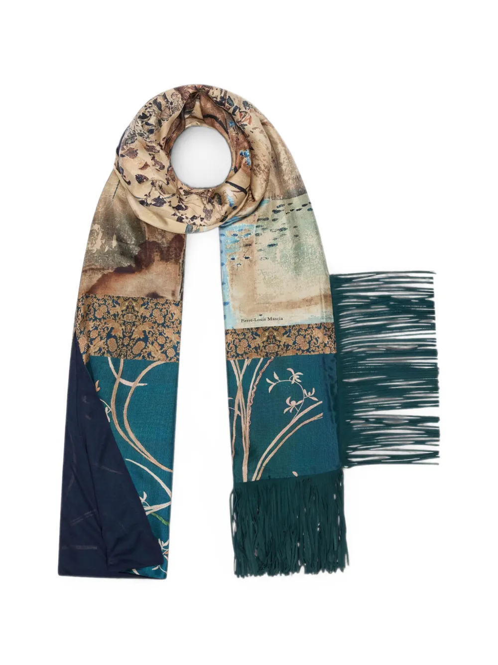 Pierre-Louis Mascia Aloewon fringe-trimmed landscape-print scarf - Blau