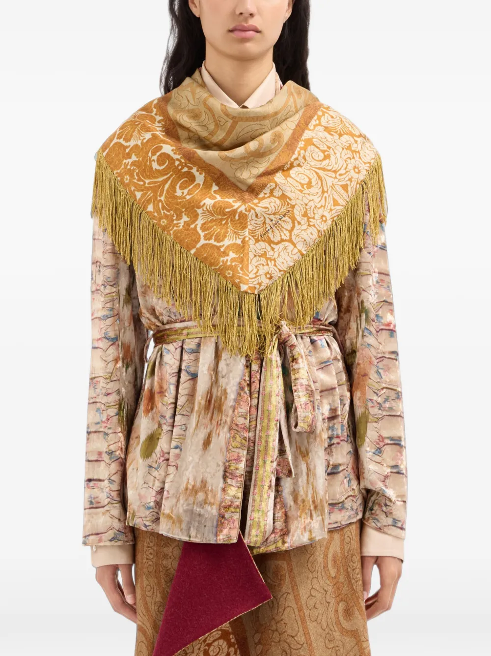 Pierre-Louis Mascia Aloeuw paisley floral-print fringed scarf - Nude