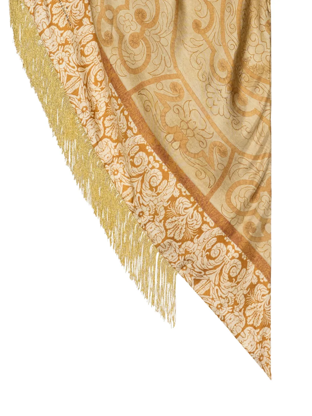 Pierre-Louis Mascia Aloeuw sjaal met franje en bloemenprint Beige