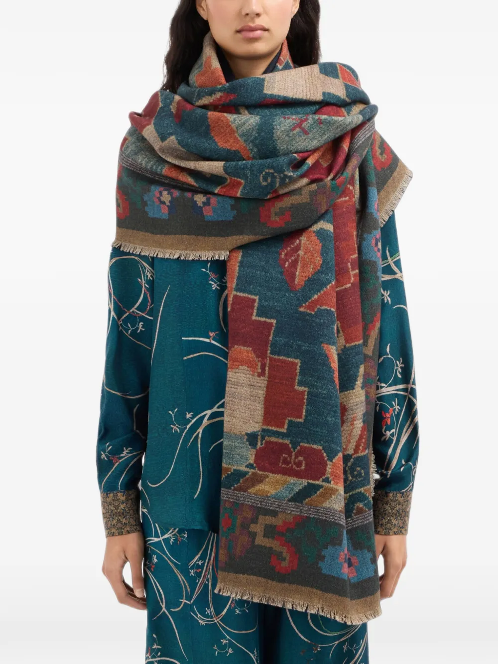Pierre-Louis Mascia Pancake sjaal met geometrische bloemenprint Blauw