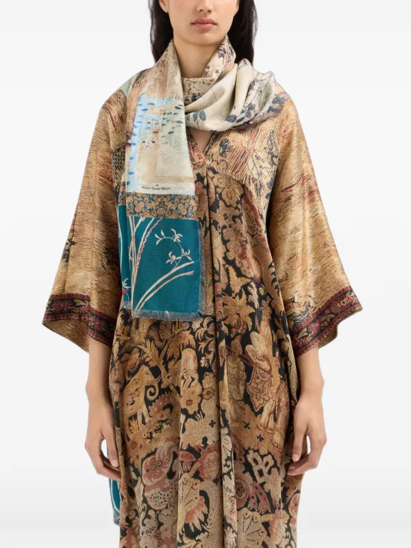 2枚セット　OAXACA Pierre-Louis Mascia Pierre-Louis Mascia Fancy botanical-print Frayed Scarf | Blue