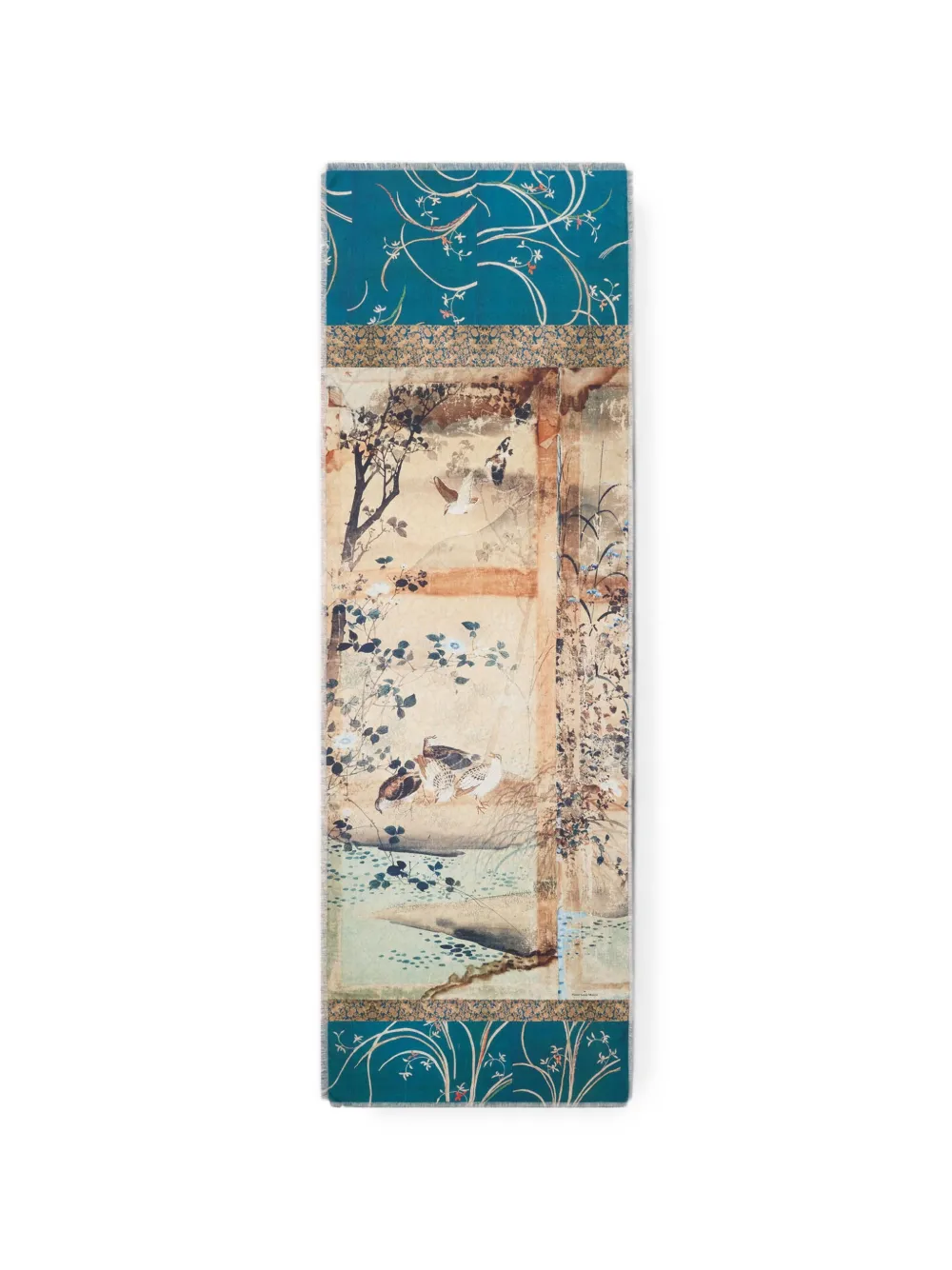 Pierre-Louis Mascia Ausgefranster Fancy Schal mit botanischem Print - Blau