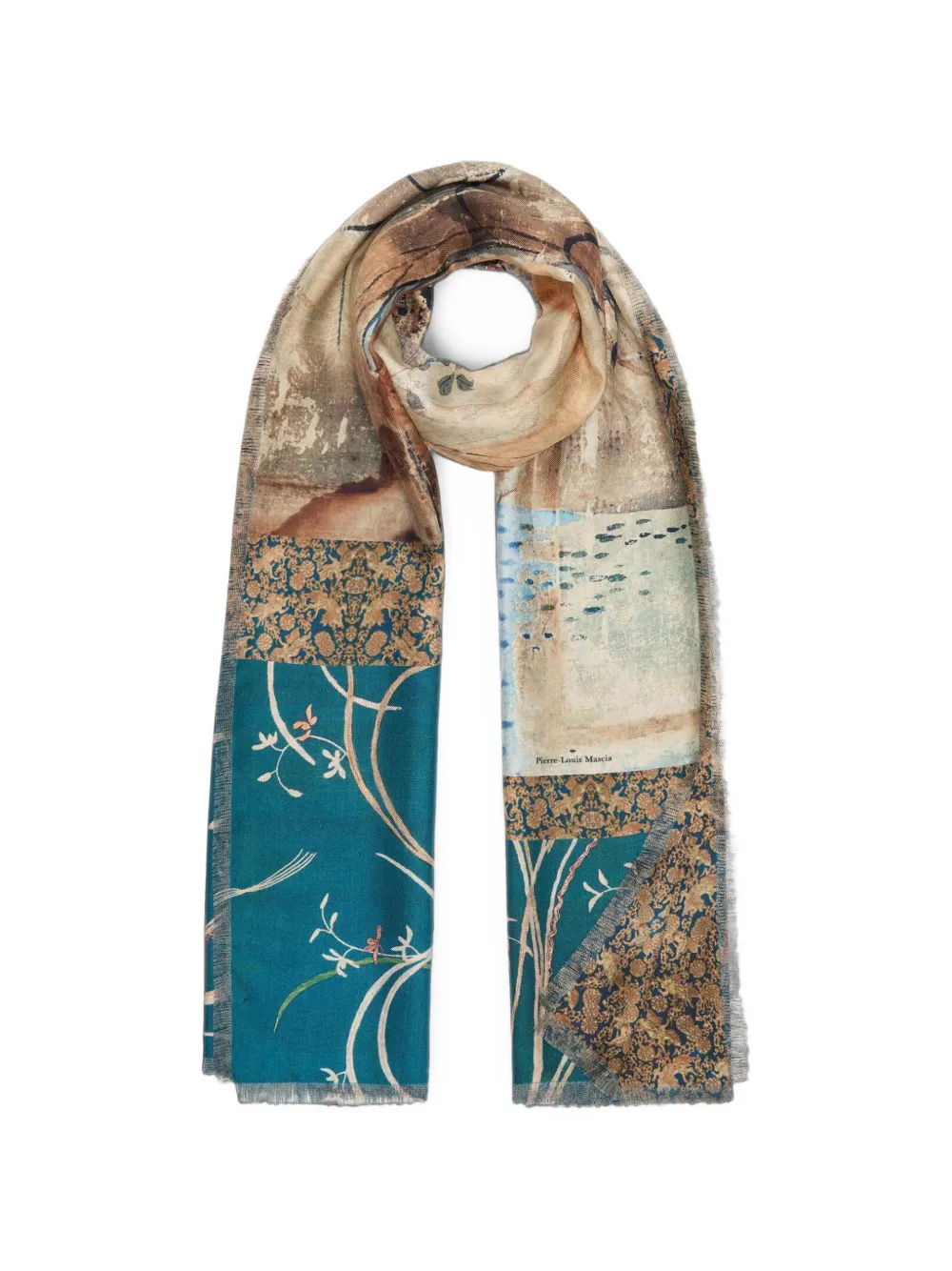 Pierre-Louis Mascia Fancy sjaal met botanische print en franje Blauw