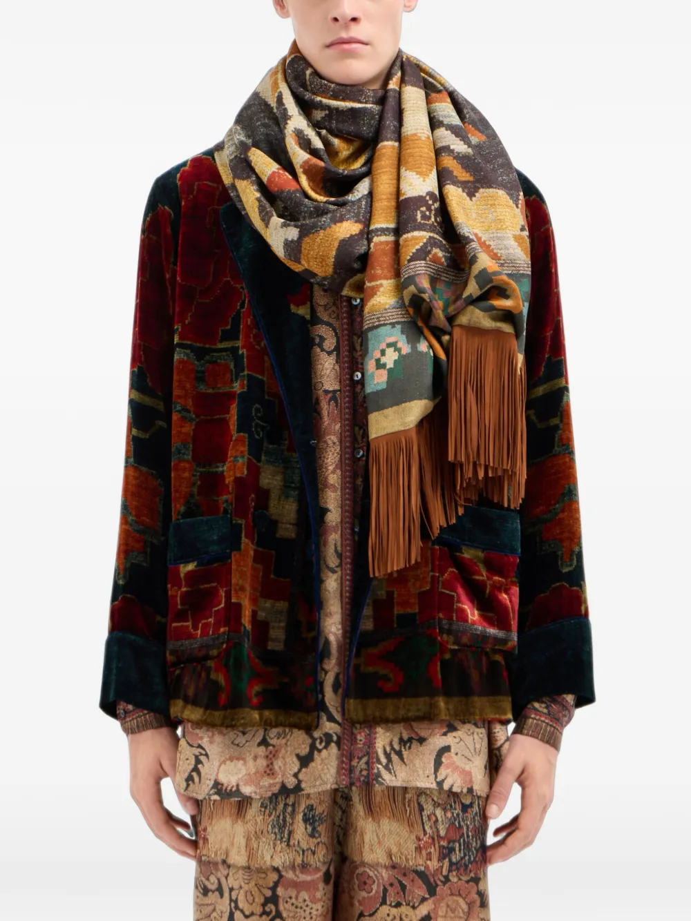 Pierre-Louis Mascia Aloeuw sjaal met franje en bloemenprint Zwart