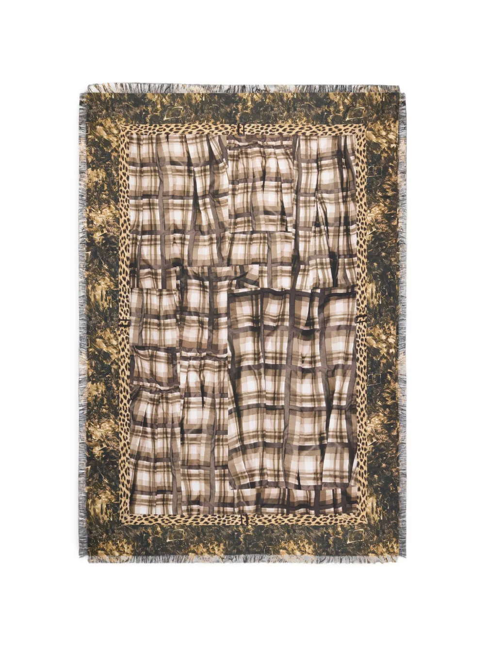 Pierre-Louis Mascia Aloeuw plaid leopard-print scarf - Braun