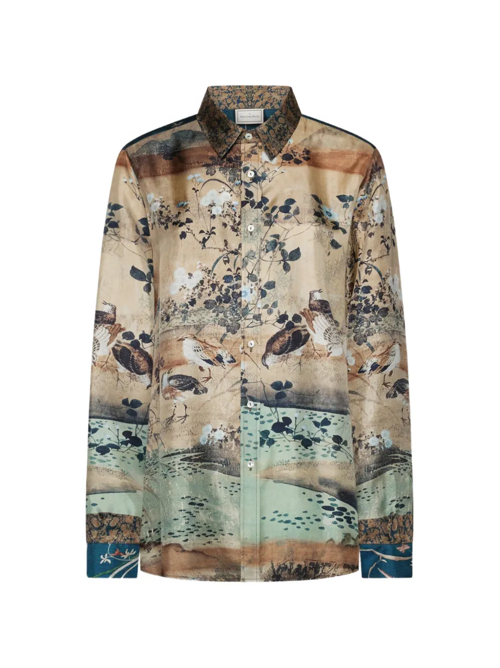 Pierre-Louis Mascia Aloe tapestry-print silk shirt - Nude