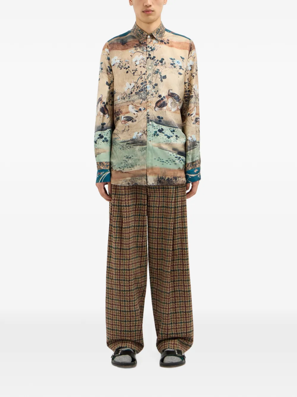 Pierre-Louis Mascia Aloe zijden overhemd met tapijt-print Beige