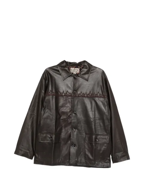 Kartik Research embroidered-yoke leather jacket