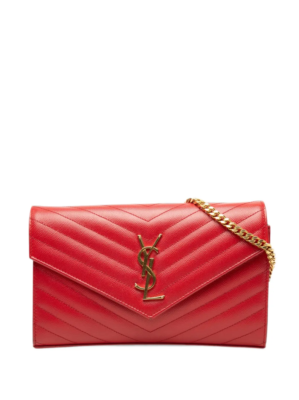 Saint Laurent Pre-Owned 2019 Grain De Poudre Chevron Monogram Envelope Wallet on Chain crossbody bag - Rot