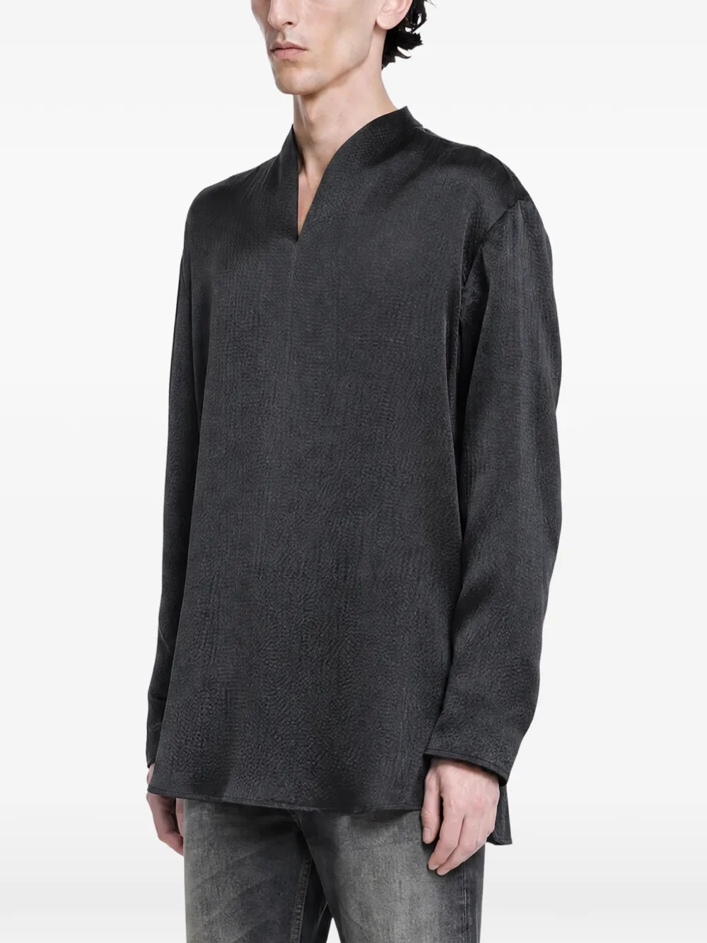 Giorgio Armani V-neck textured-finish shirt Zwart