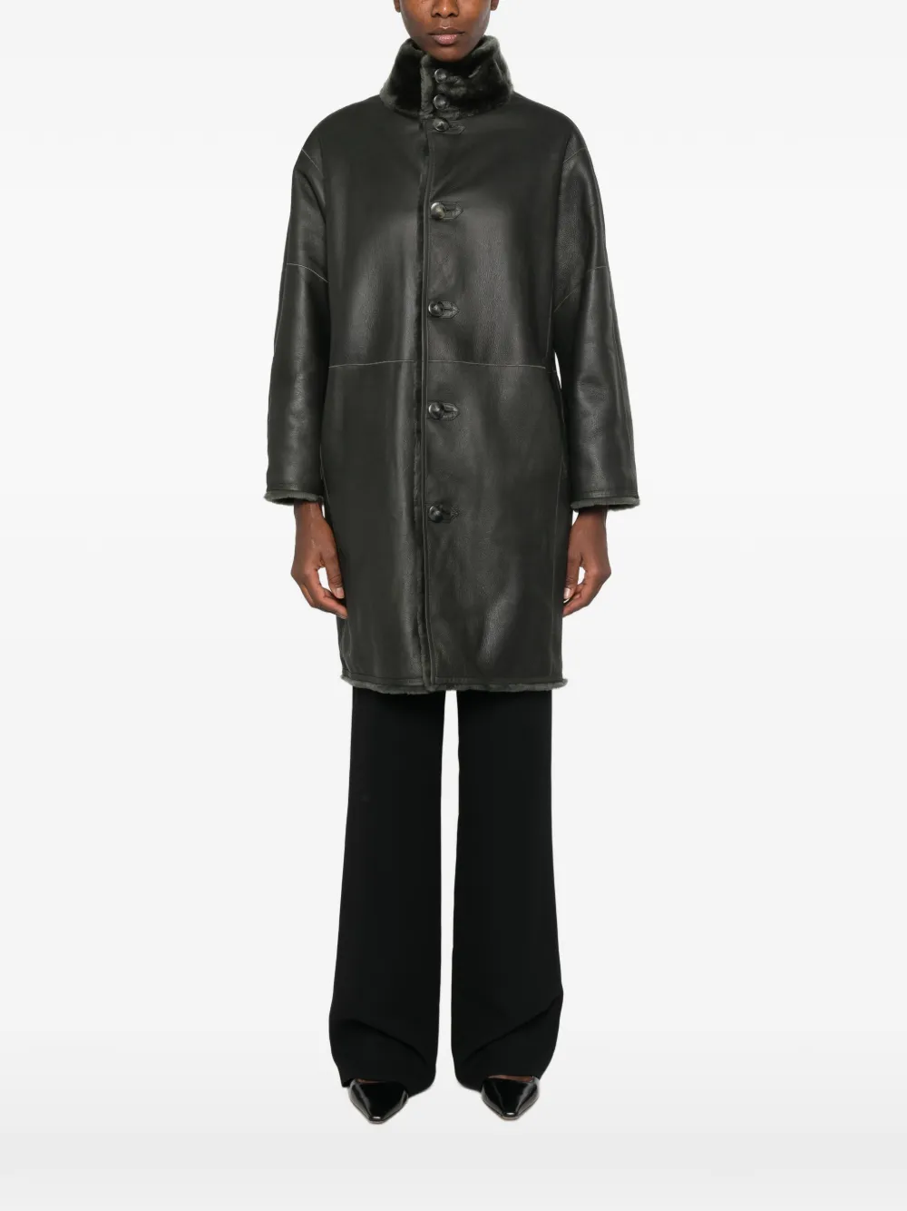 Yves Salomon Omkeerbare lammy coat Groen
