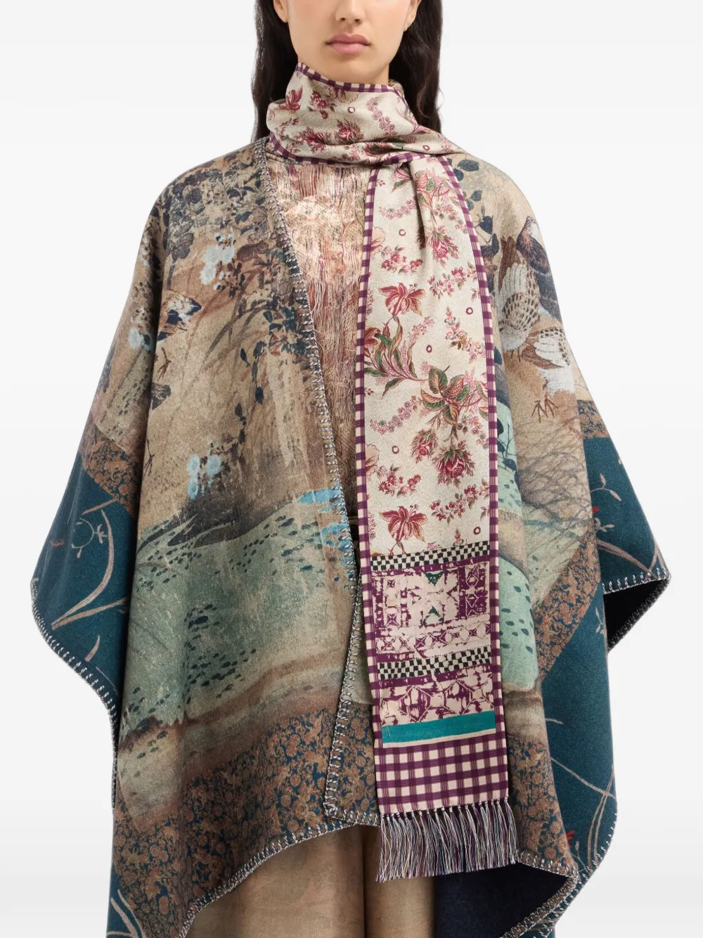 Pierre-Louis Mascia Aloeuw zijden sjaal met bloemenprint Beige