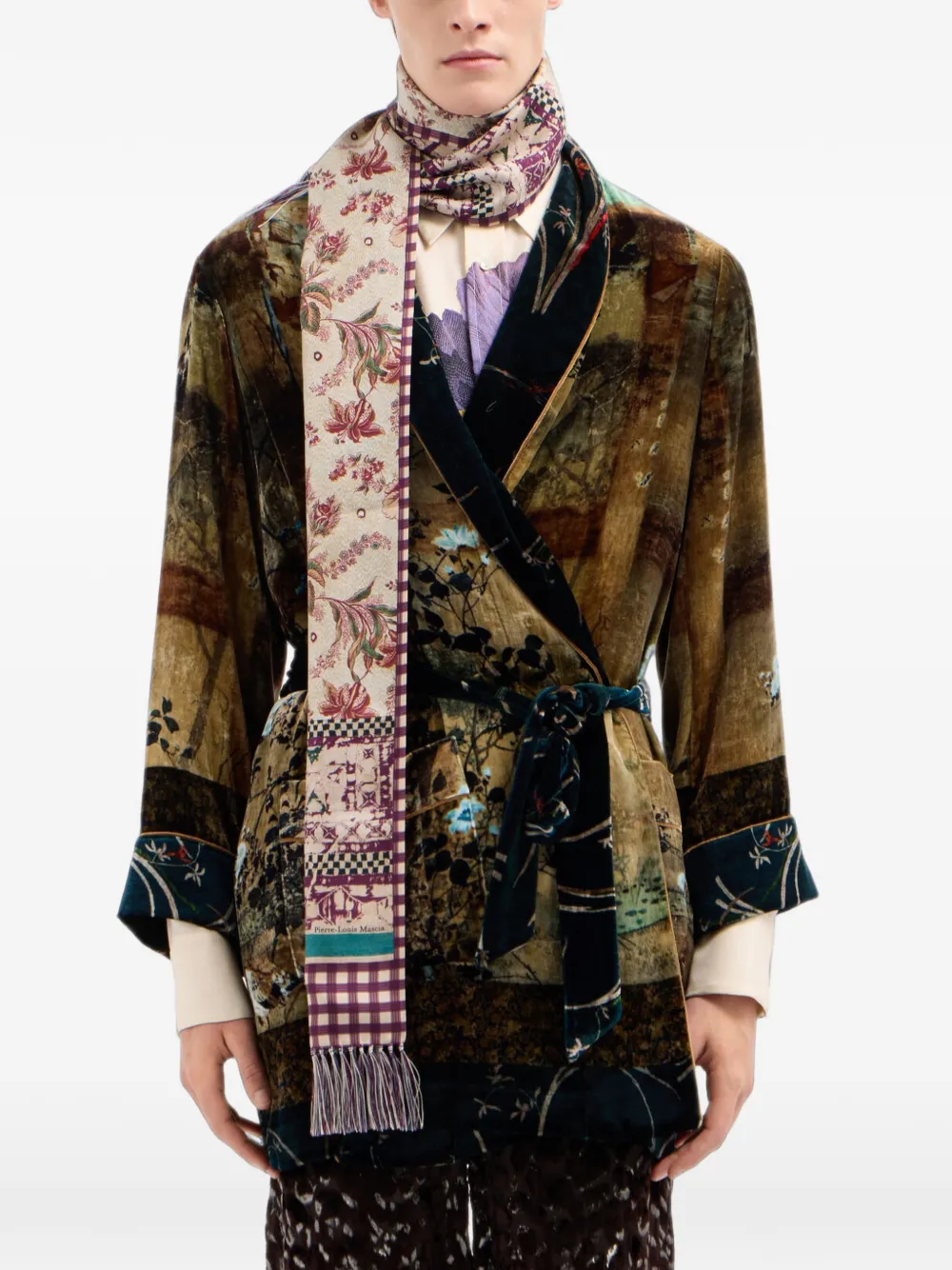 Pierre-Louis Mascia Aloeuw zijden sjaal met bloemenprint Beige