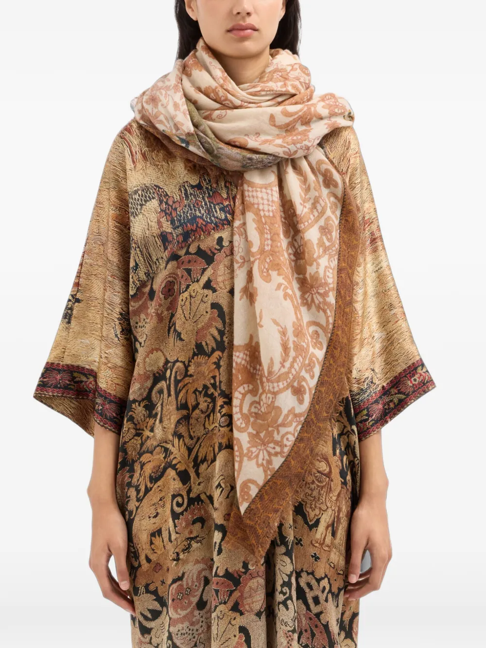 Pierre-Louis Mascia Euclidex kasjmier sjaal met paisley-print en bloemen Beige