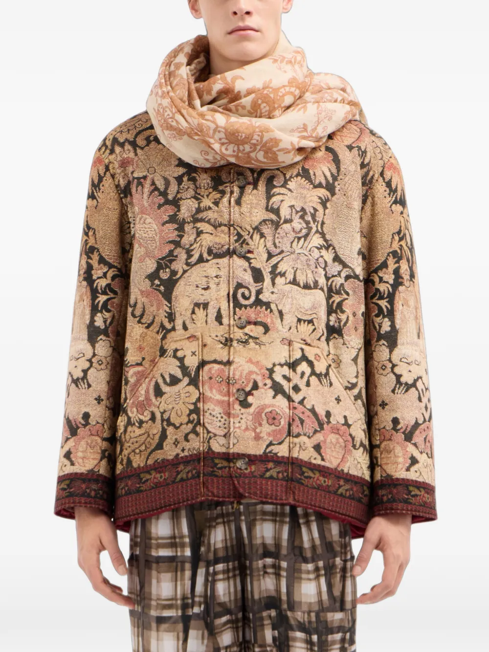 Pierre-Louis Mascia Euclidex kasjmier sjaal met paisley-print en bloemen Beige