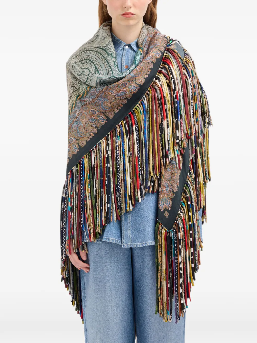 Pierre-Louis Mascia Aloeuw sjaal met paisley-patroon en franje Beige