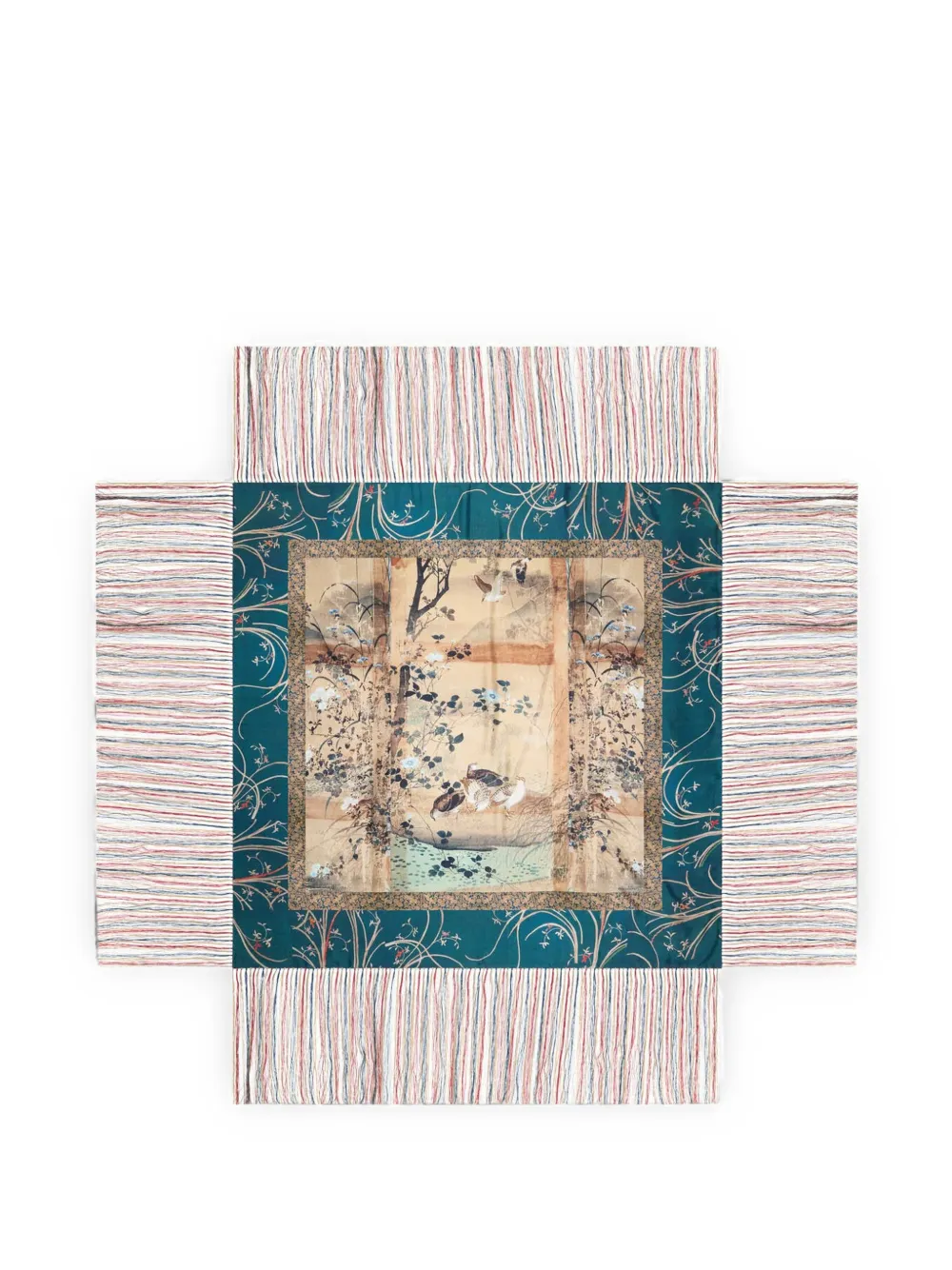 Pierre-Louis Mascia Aloeuw botanical-print fringed shawl scarf - Blau