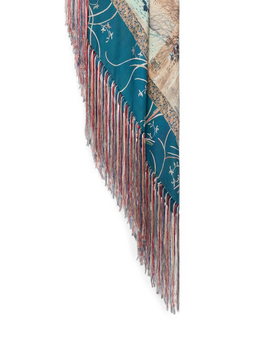 Pierre-Louis Mascia Aloeuw sjaal met botanische print en franje Blauw