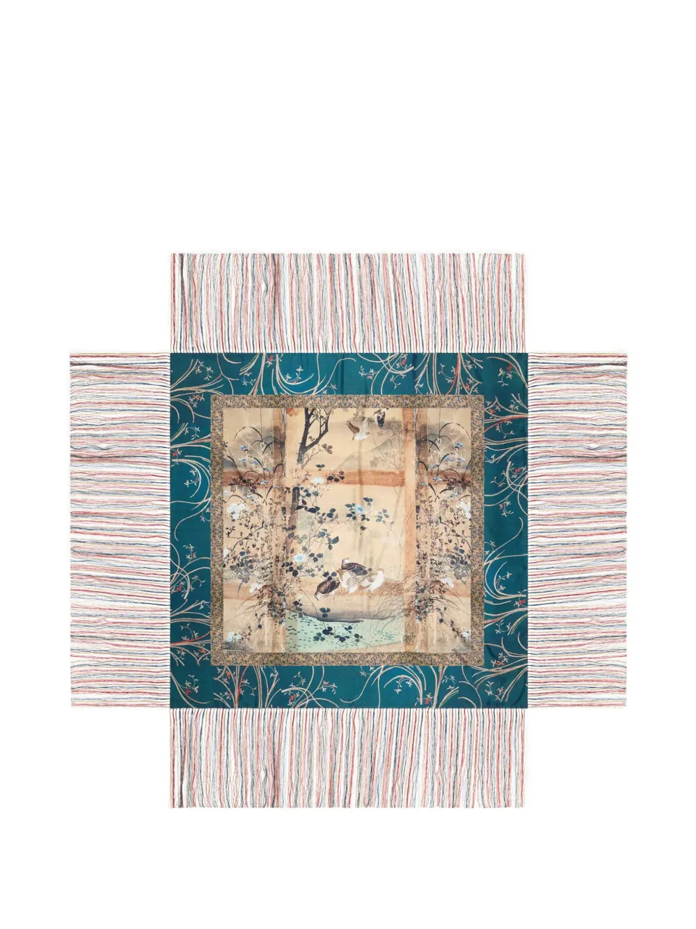 Pierre-Louis Mascia Aloeuw botanical-print fringed shawl scarf - Blu