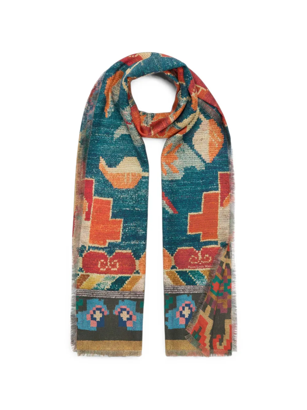 Pierre-Louis Mascia Fancy geometric floral-print scarf - Blau