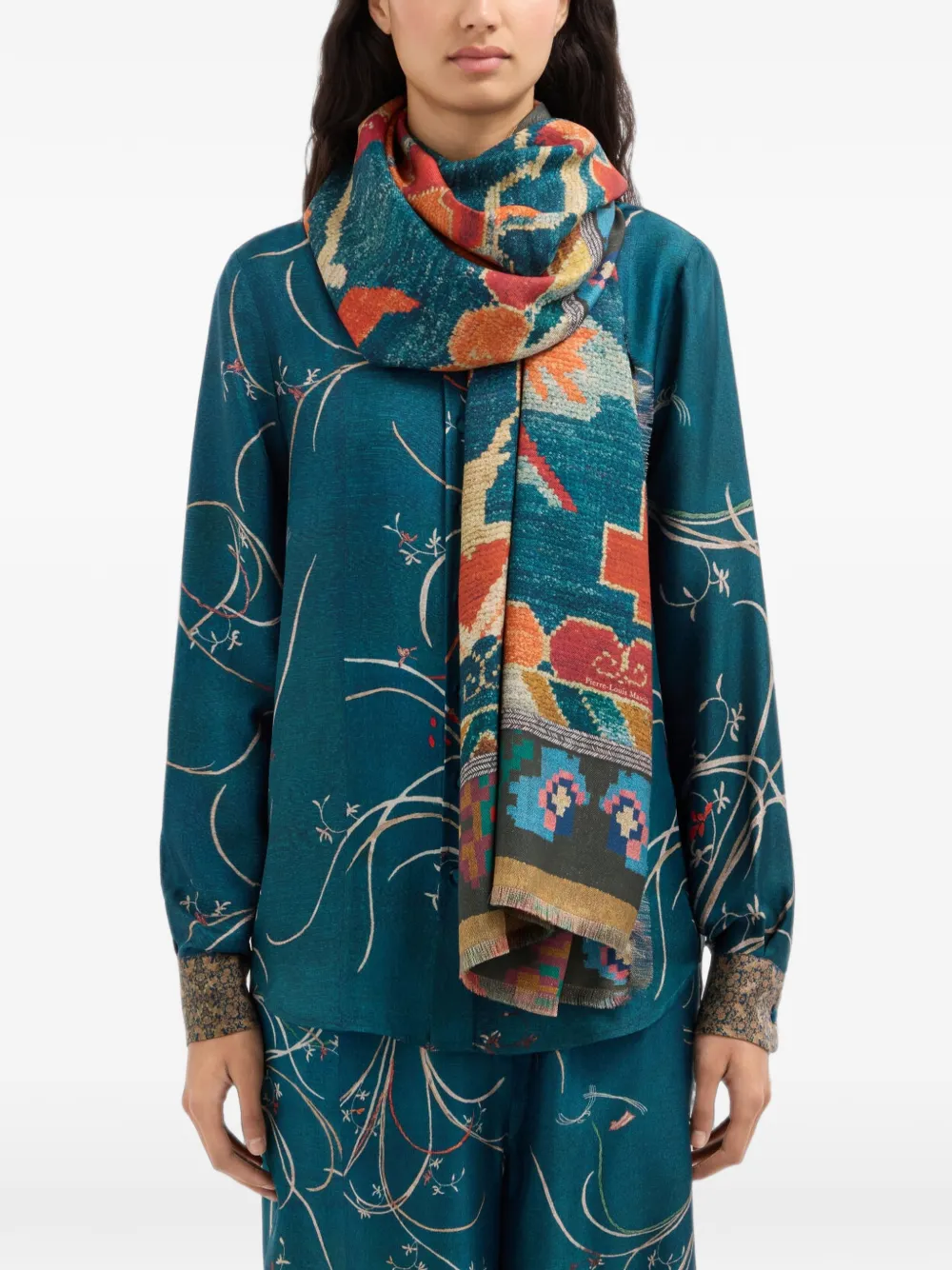 Pierre-Louis Mascia Fancy sjaal met geometrische bloemenprint Blauw