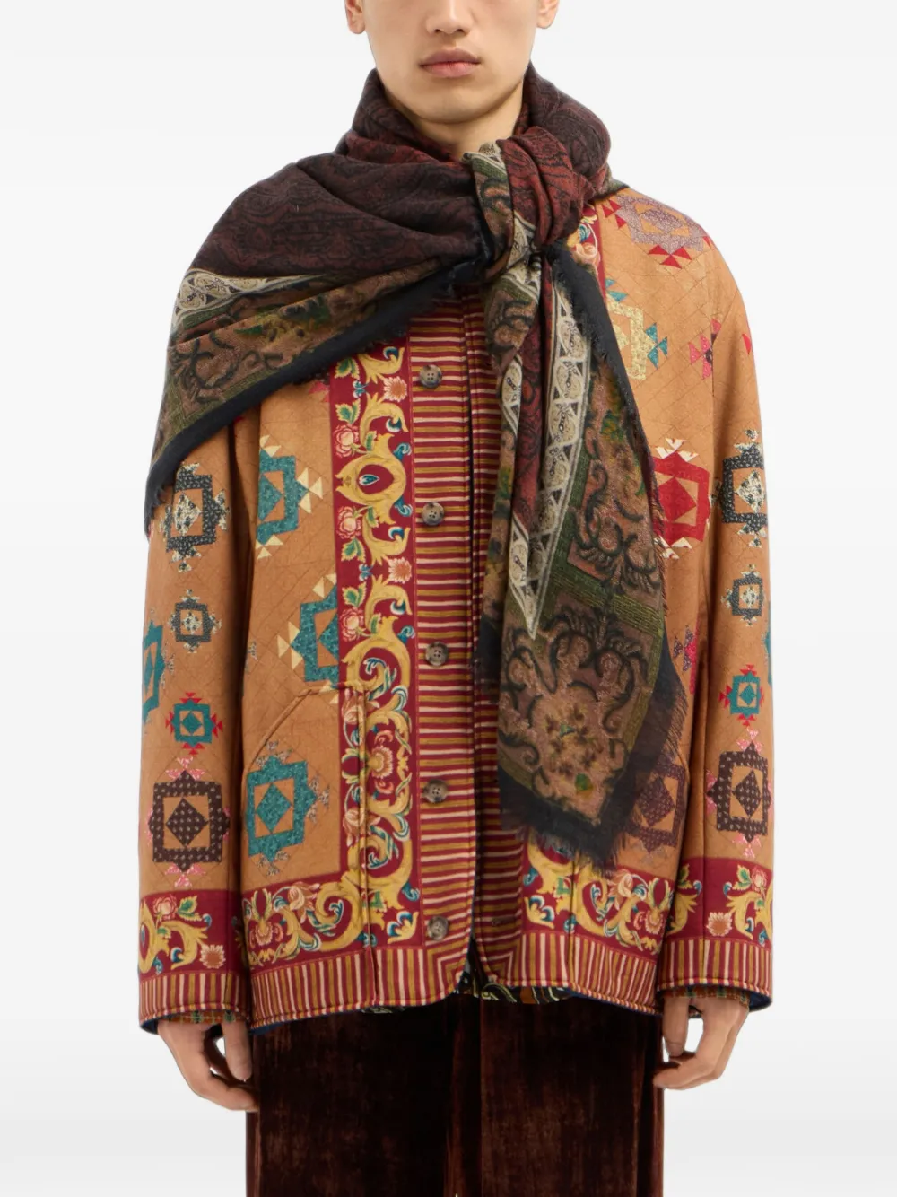 Pierre-Louis Mascia Euclidex sjaal met paisley-patroon en bloemenrand Rood