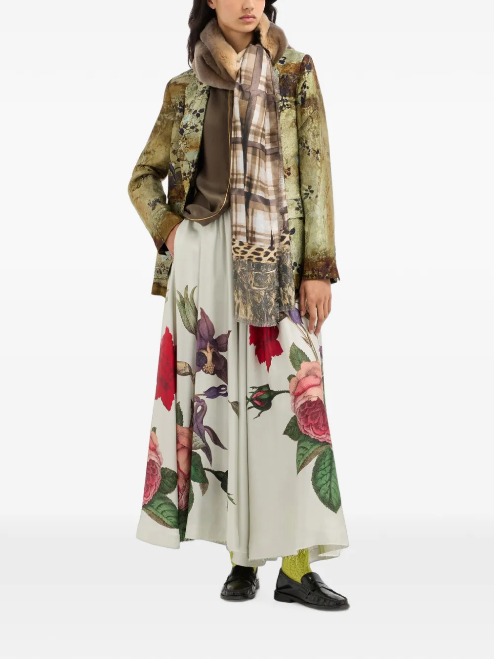 Pierre-Louis Mascia Aloe zijden maxi-rok met botanische print Beige