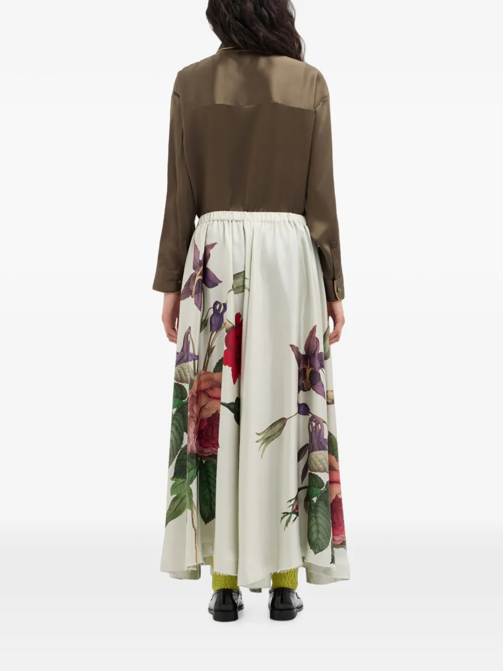 Pierre-Louis Mascia Aloe zijden maxi-rok met botanische print Beige