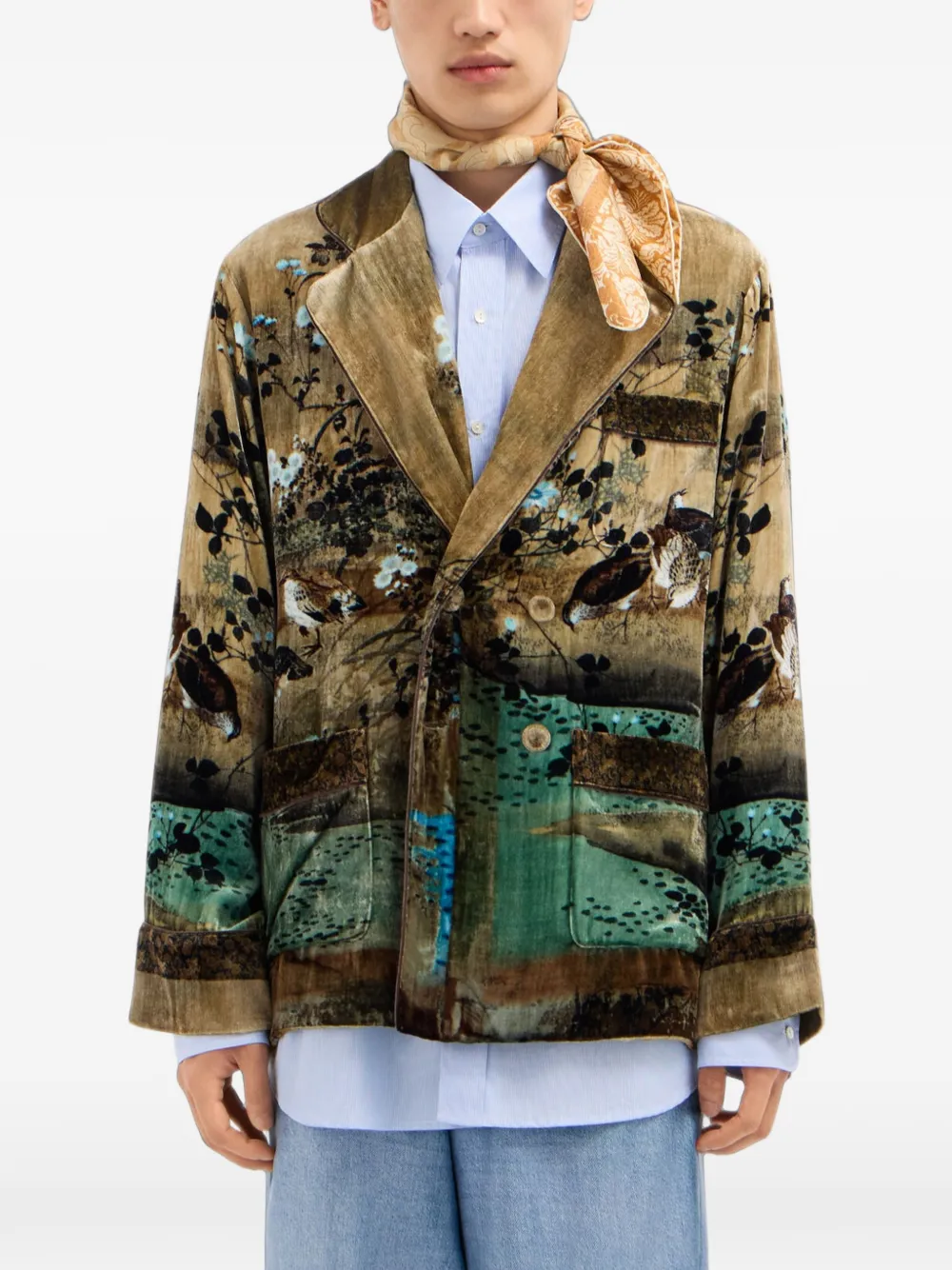 Pierre-Louis Mascia Aloeuw zijden sjaal met bloemenprint Beige