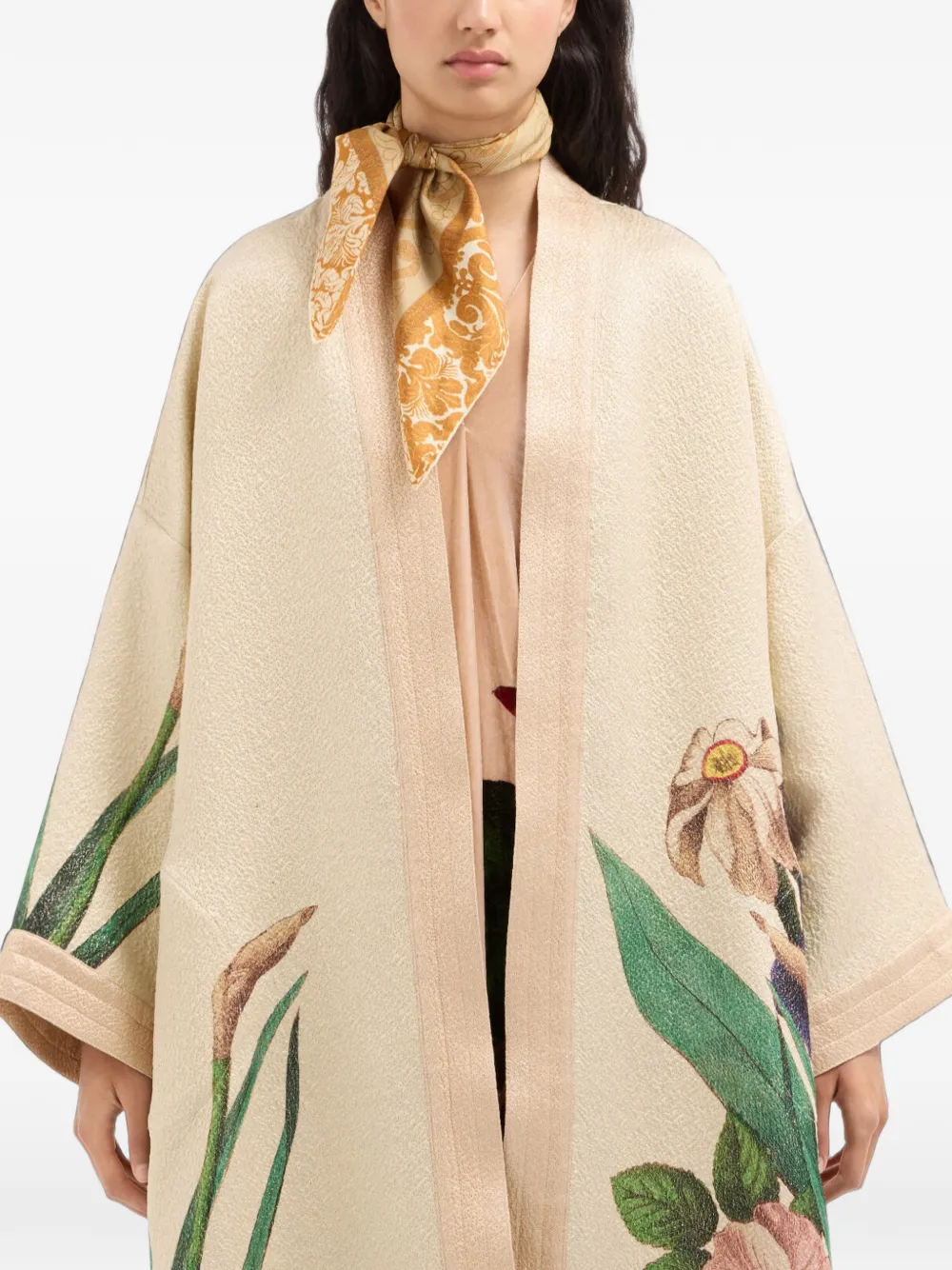 Pierre-Louis Mascia Aloeuw zijden sjaal met bloemenprint Beige